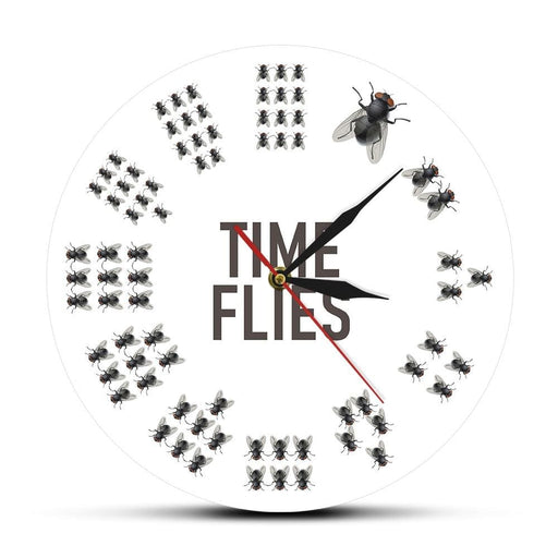 Funny Flies Inspired Time Wall Clock No Numbers Infinite