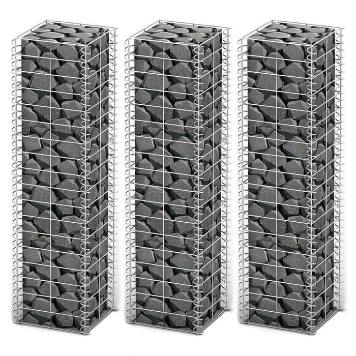 Gabion Set 3 Pcs Galvanised Wire 25x25x100 Cm Oaobap