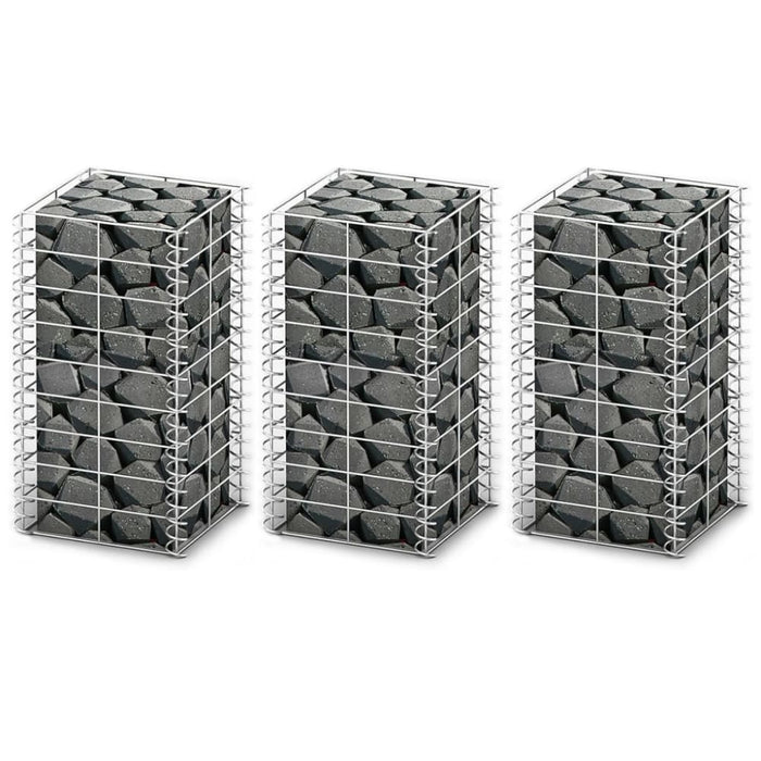 Gabion Set 3 Pcs Galvanised Wire 25x25x50 Cm Oaobaa