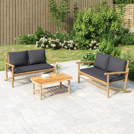 Garden Bench With Dark Grey Cushions Bamboo Tltala