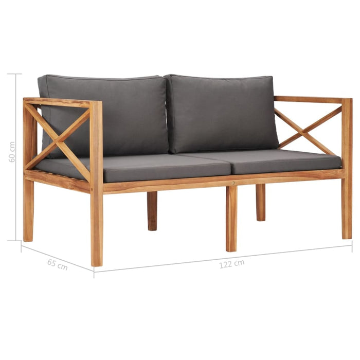 Garden Bench With Grey Cushions Solid Wood Teak Aktix