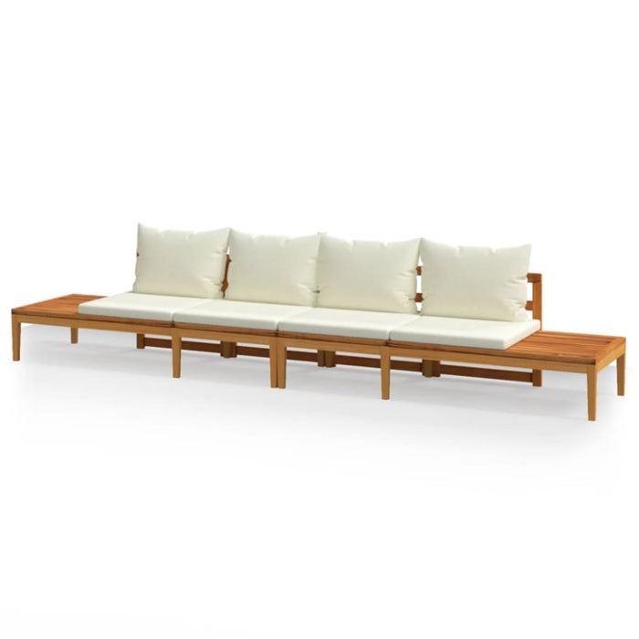 Garden Benches With Cream White Cushions 2 Pcs Acacia Wood