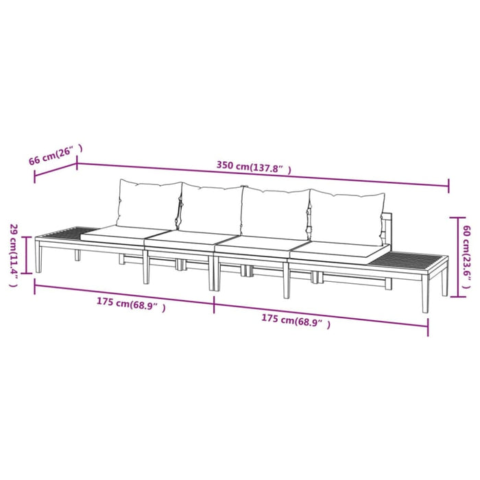 Garden Benches With Dark Grey Cushions 2 Pcs Acacia Wood