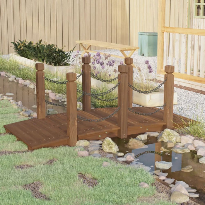 Garden Bridge With Chain Railings 150x67x56cm Solid Wood