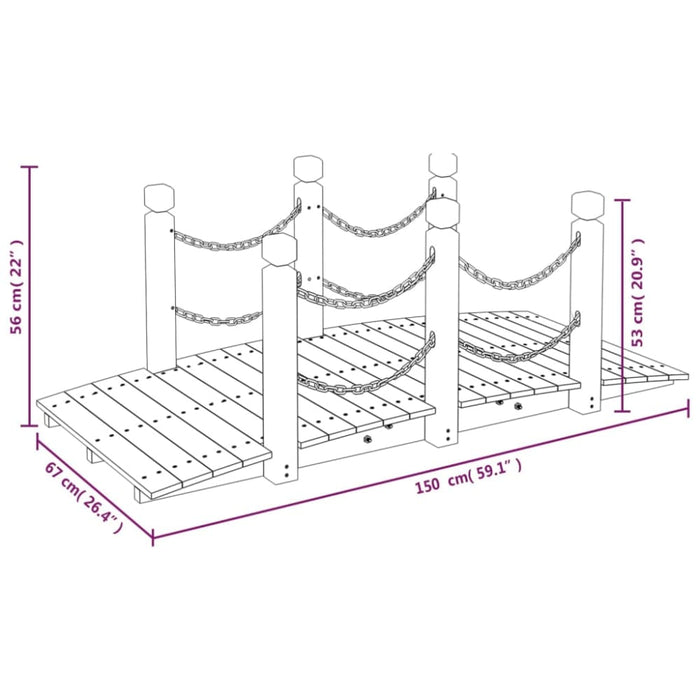 Garden Bridge With Chain Railings 150x67x56cm Solid Wood