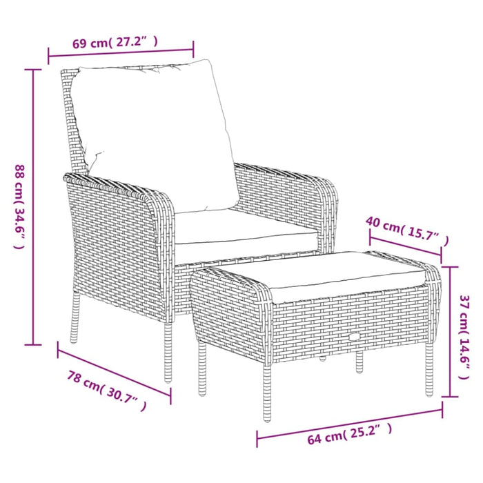 Garden Chair With Footstool Black Poly Rattan Tlaool