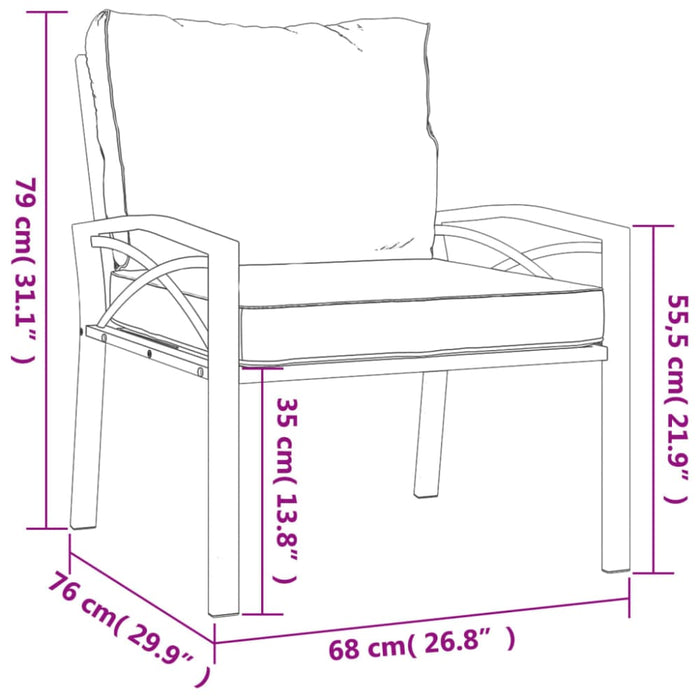 Garden Chair With Grey Cushions 68x76x79 Cm Steel Tlxioa