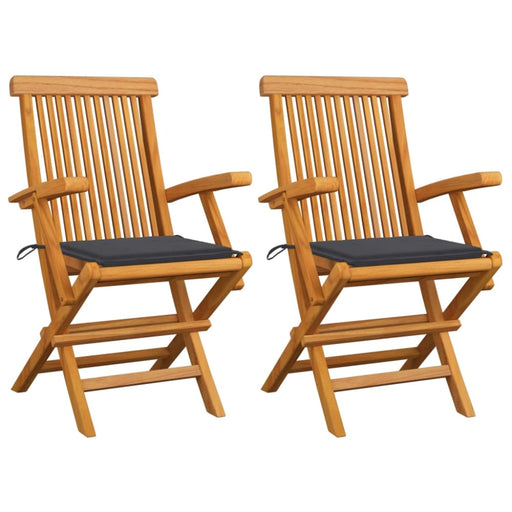 Garden Chairs With Anthracite Cushions 2 Pcs Solid Teak