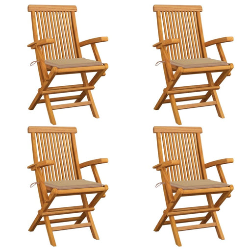 Garden Chairs With Beige Cushions 4 Pcs Solid Teak Wood