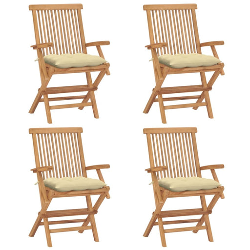 Garden Chairs With Cream White Cushions 4 Pcs Solid Teak