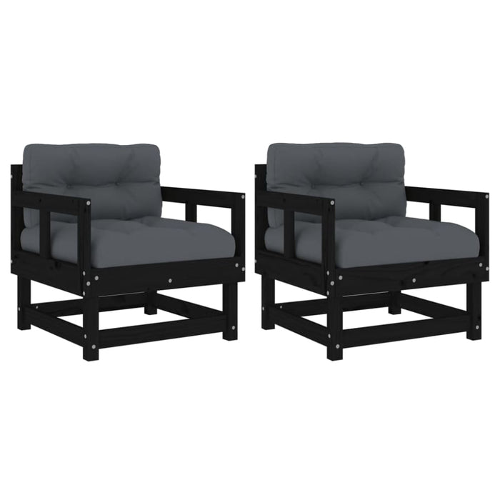 Garden Chairs With Cushions 2 Pcs Black Solid Wood Pine