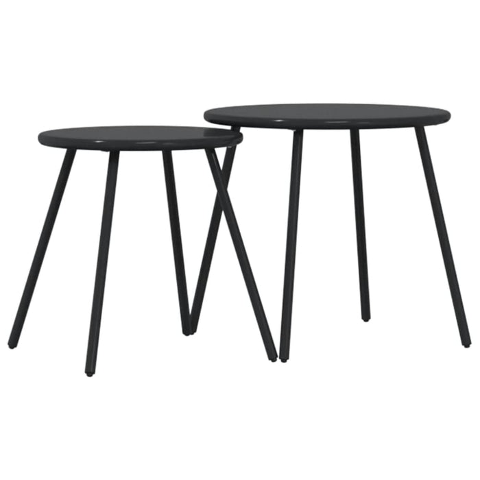 Garden Coffee Tables 2 Pcs Round Black Powder-coated Steel