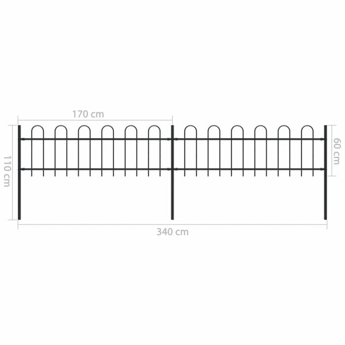 Garden Fence With Hoop Top Steel 3.4x0.6 m Black Xiiltk