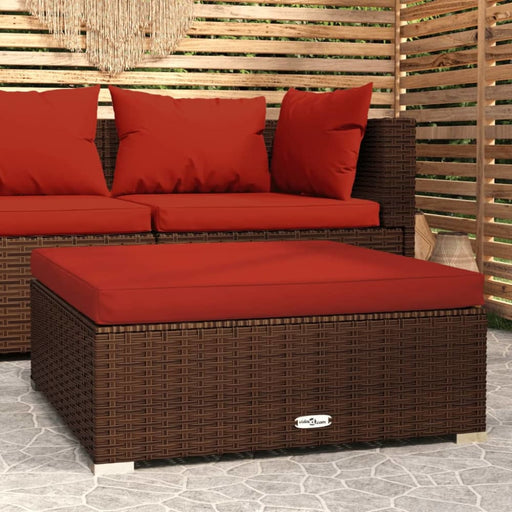 Garden Footrest With Cushion Brown 70x70x30 Cm Poly Rattan