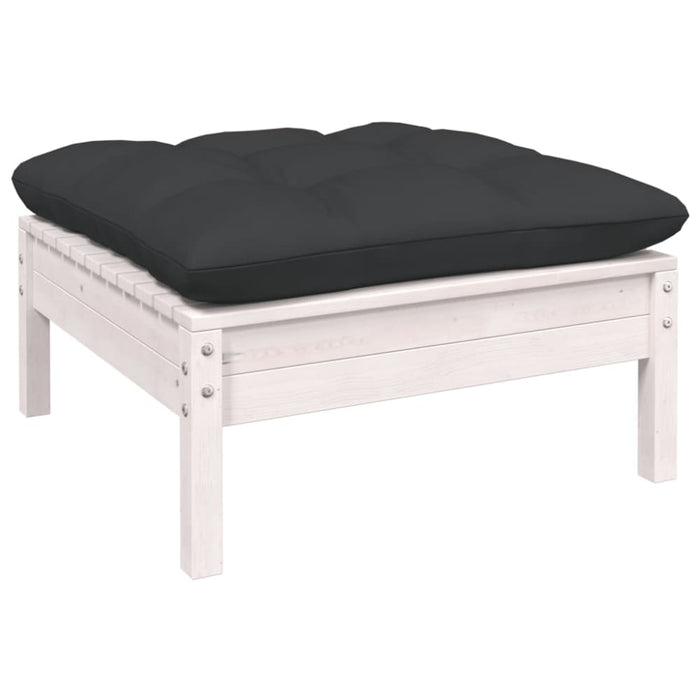 Garden Footstool With Anthracite Cushion White Solid