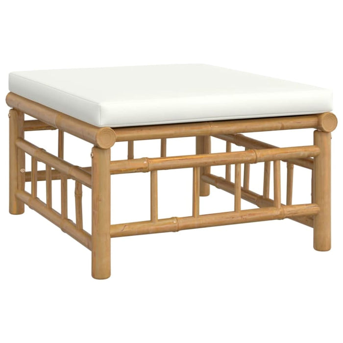 Garden Footstool With Cream White Cushion Bamboo Tlxtbx