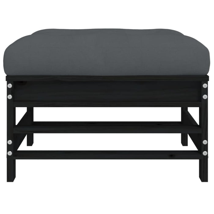 Garden Footstool With Cushion Black Solid Wood Pine Nxplio