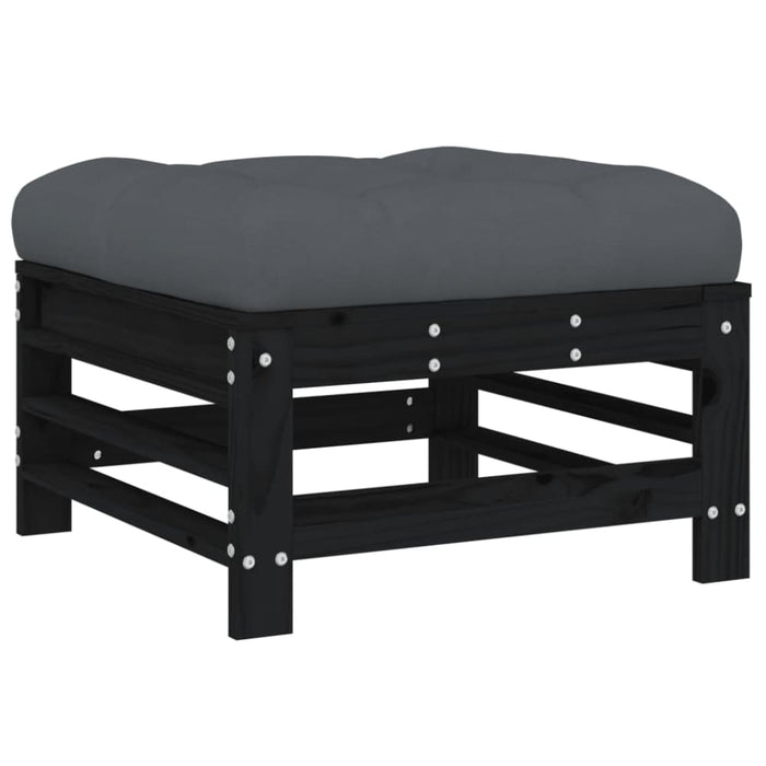 Garden Footstool With Cushion Black Solid Wood Pine Nxplio