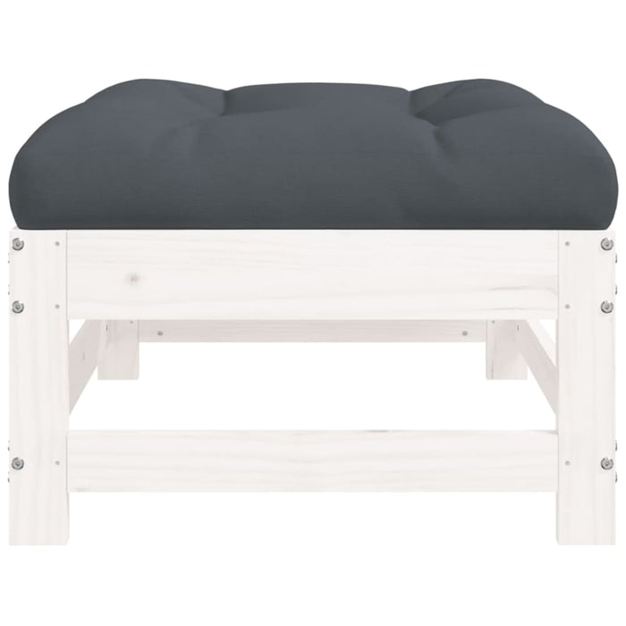 Garden Footstool With Cushion White Solid Wood Pine Nxpppl