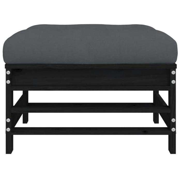 Garden Footstools With Cushions 2pcs Black Solid Wood Pine