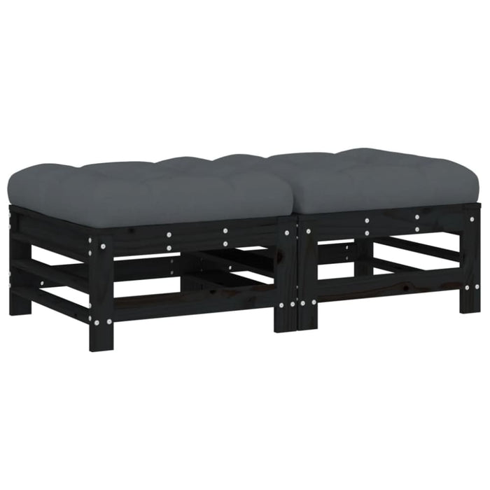 Garden Footstools With Cushions 2pcs Black Solid Wood Pine