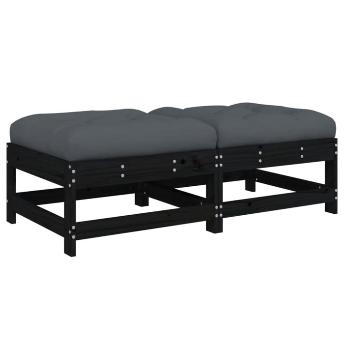 Garden Footstools With Cushions 2pcs Black Solid Wood Pine