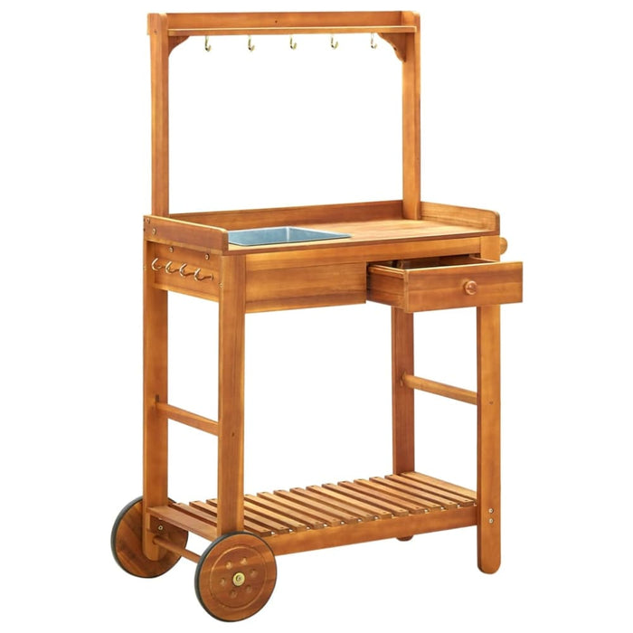 Garden Kitchen Trolley Solid Wood Acacia 92x43.5x141.5 Cm