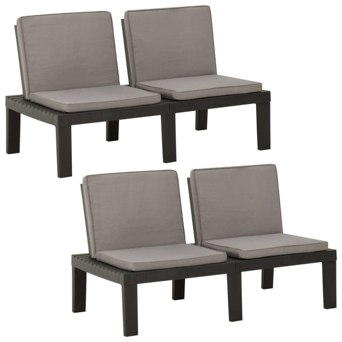 Garden Lounge Benches With Cushions 2 Pcs Plastic Grey