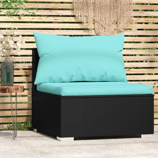 Garden Middle Sofa With Cushions Black Poly Rattan Toipti