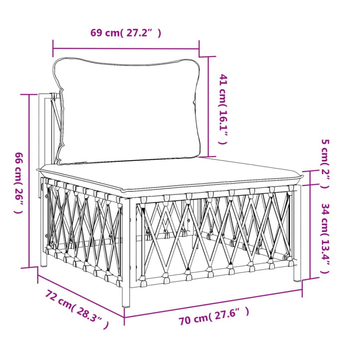 Garden Middle Sofa With Cushions White Woven Fabric Tlaotk