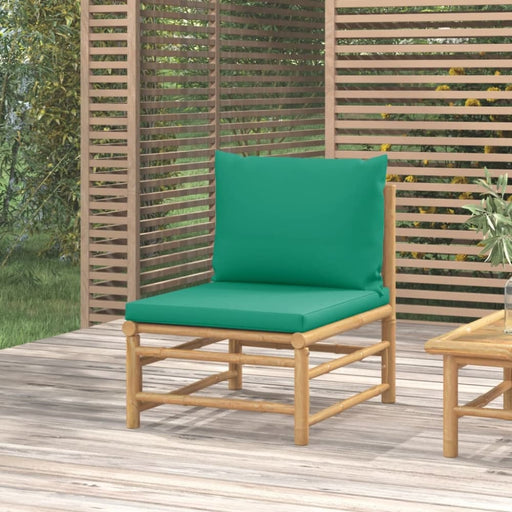 Garden Middle Sofa With Green Cushions Bamboo Tlxxka