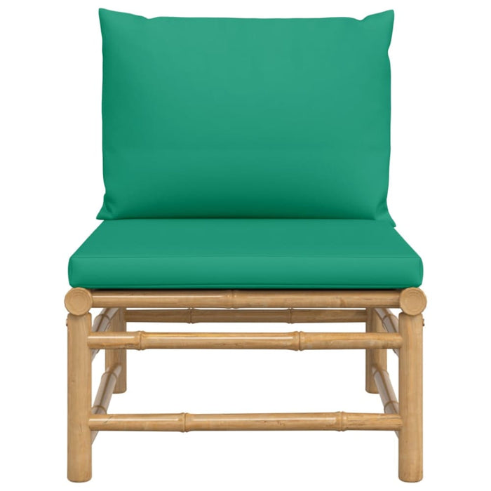 Garden Middle Sofa With Green Cushions Bamboo Tlxxka