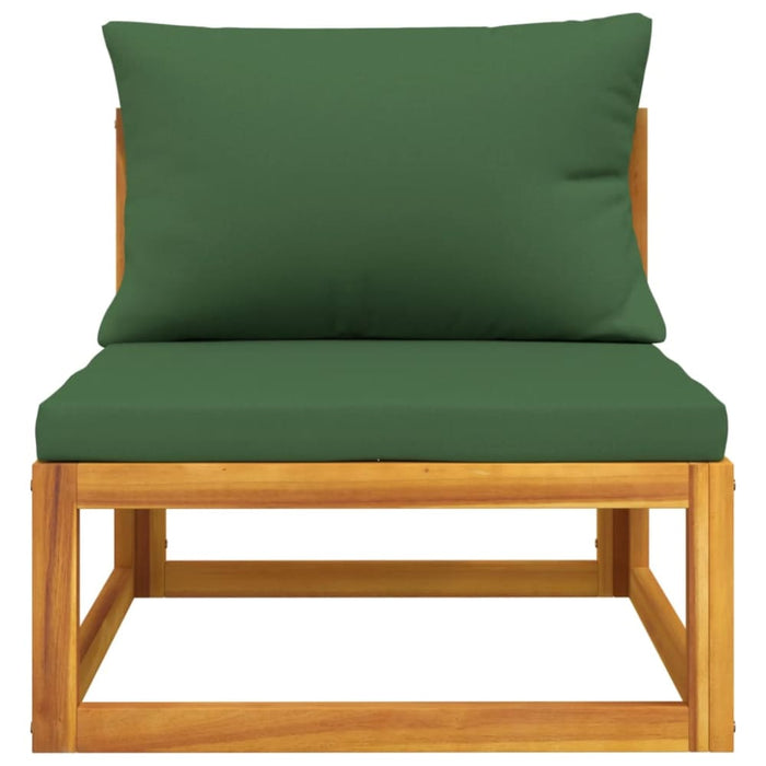 Garden Middle Sofa With Green Cushions Solid Wood Acacia