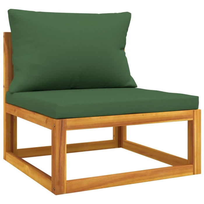 Garden Middle Sofa With Green Cushions Solid Wood Acacia