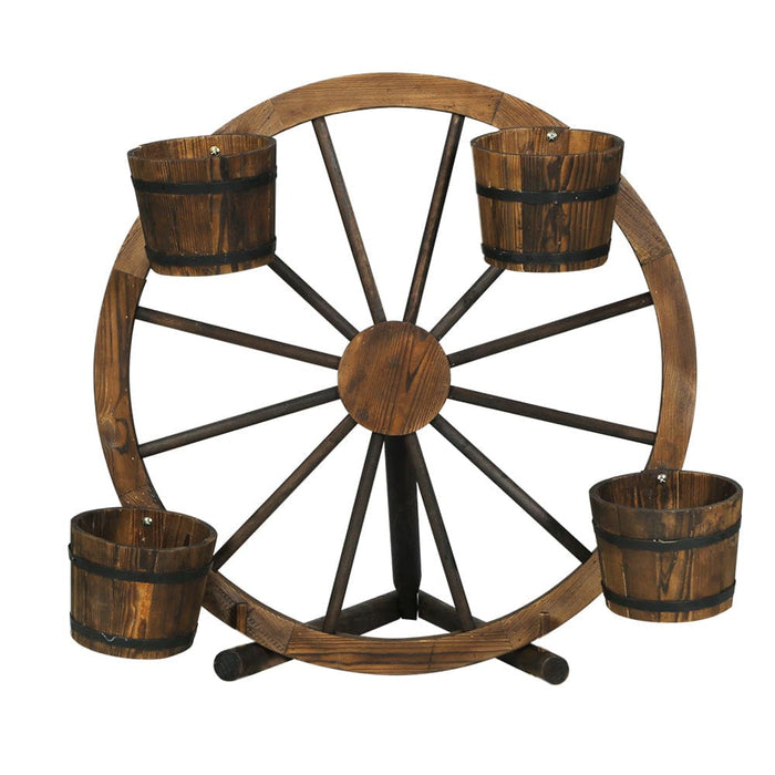 Garden Ornaments Decor Wooden Wagon Wheel Rustic Outdoor