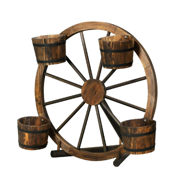 Garden Ornaments Decor Wooden Wagon Wheel Rustic Outdoor