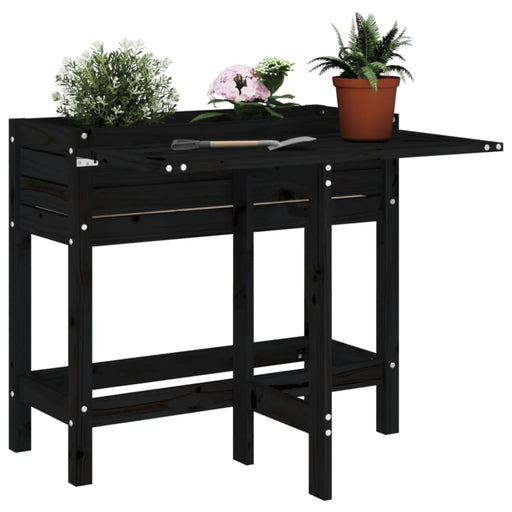 Garden Planter With Folding Tabletop Black Solid Wood Pine