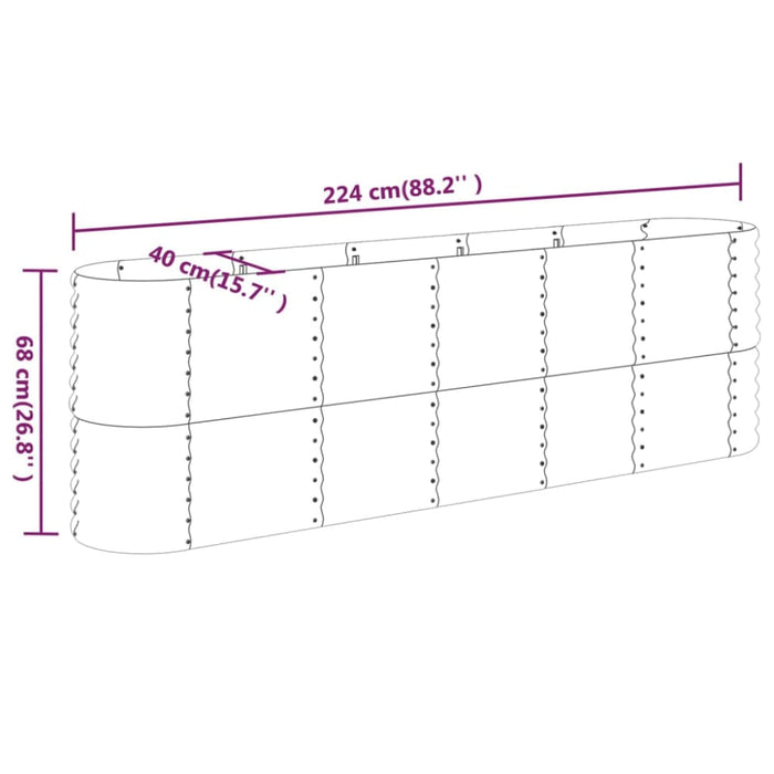 Garden Planter Powder-coated Steel 224x40x68 Cm Silver