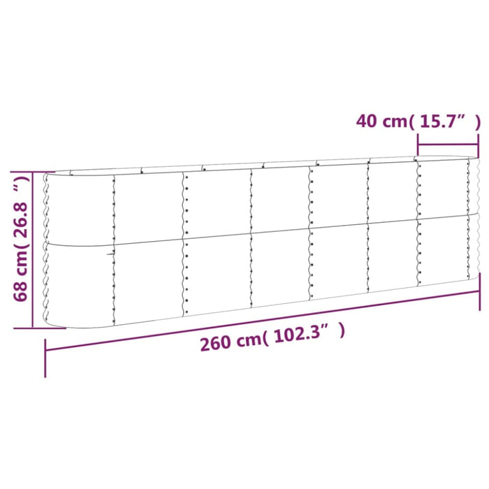 Garden Planter Powder-coated Steel 260x40x68 Cm Grey Tonkba