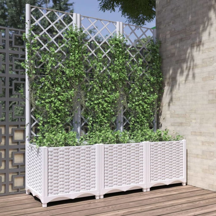 Garden Planter With Trellis White 120x40x136 Cm Pp Optxna