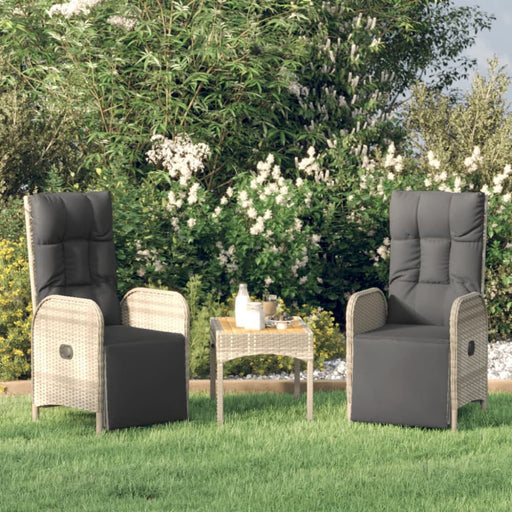 Garden Reclining Chairs 2 Pcs With Table Grey Poly Rattan