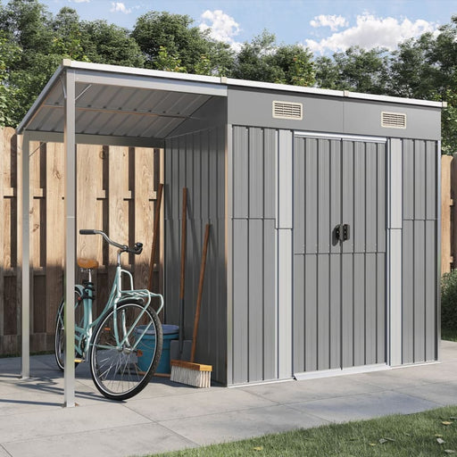 Garden Shed With Extended Roof Light Grey 277x110.5x181 Cm