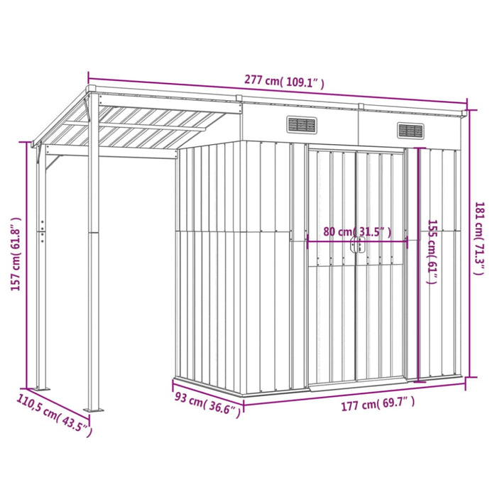 Garden Shed With Extended Roof Light Grey 277x110.5x181 Cm