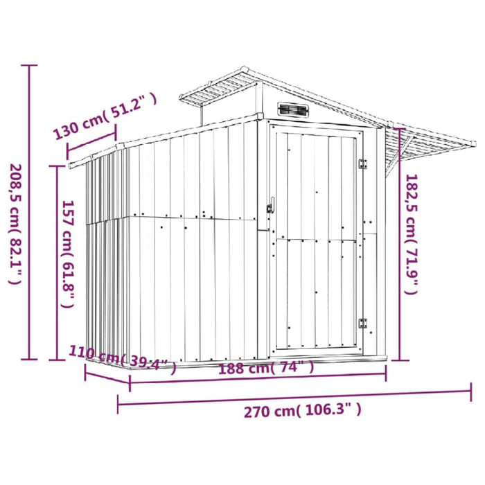 Garden Shed Green 270x130x208.5 Cm Galvanised Steel Tolxax