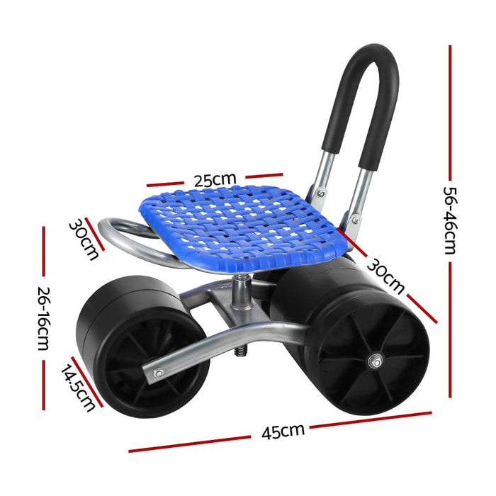 Garden Stool Foldable With Wheels Blue