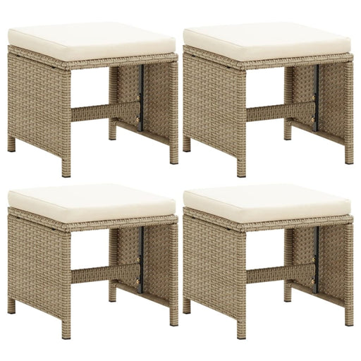 Garden Stools 4 Pcs With Cushions Poly Rattan Beige Toliik