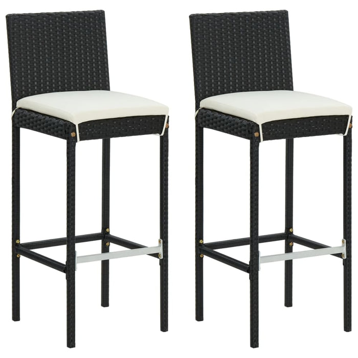 Garden Bar Stools With Cushions 2 Pcs Black Poly Rattan