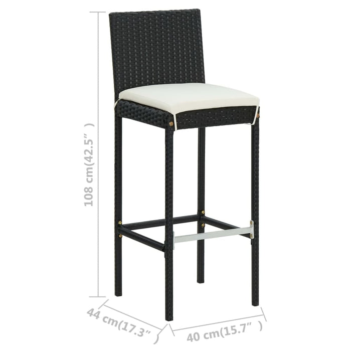 Garden Bar Stools With Cushions 2 Pcs Black Poly Rattan