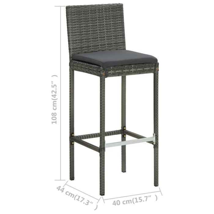 Garden Bar Stools With Cushions 2 Pcs Grey Poly Rattan