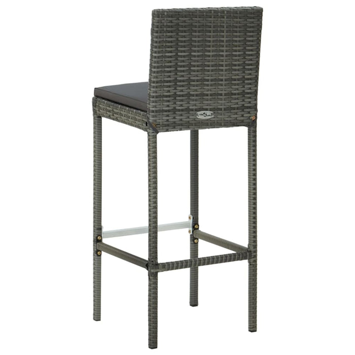 Garden Bar Stools With Cushions 2 Pcs Grey Poly Rattan